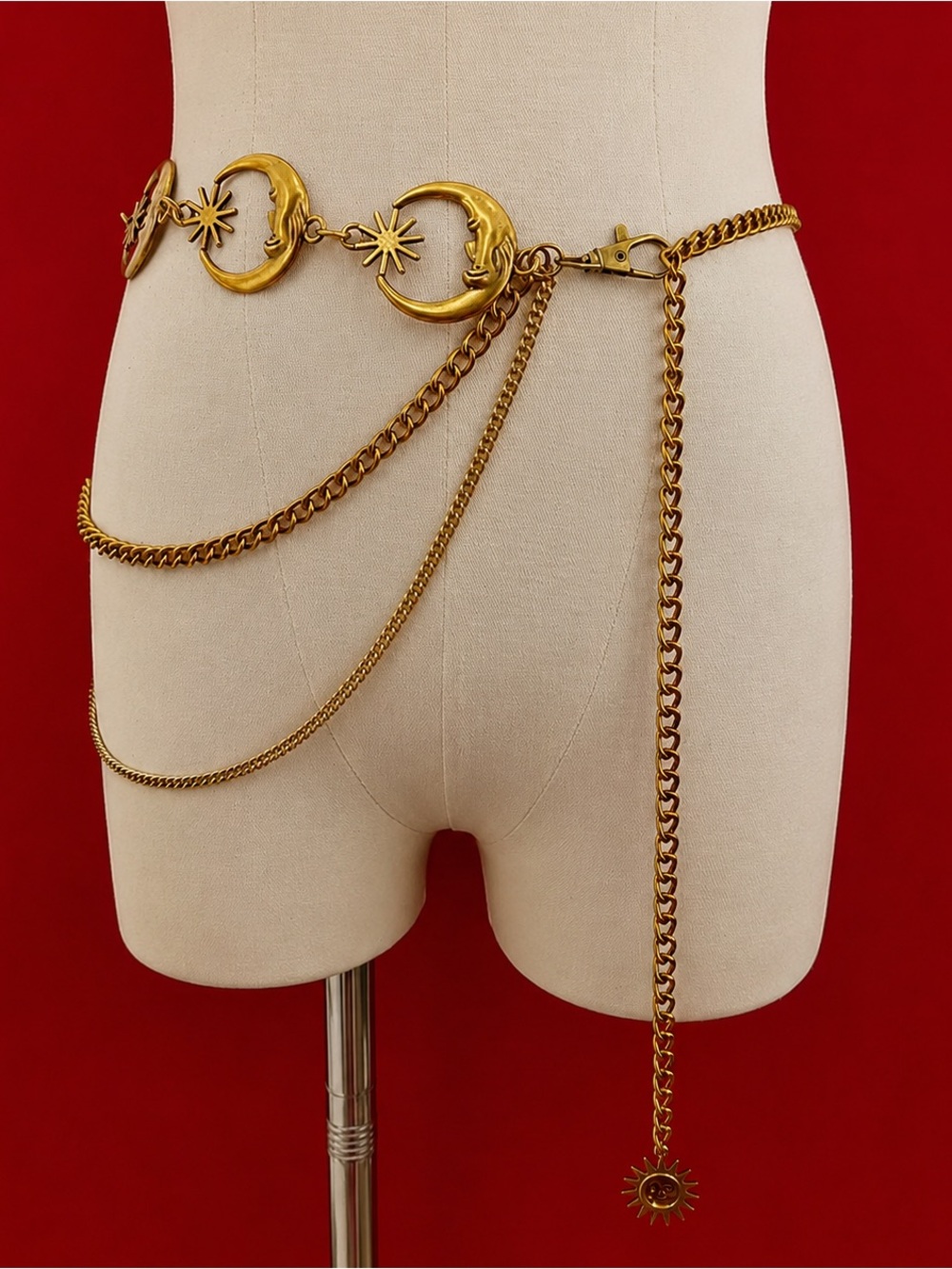 Anthropologie Gold Moon & Sun Chain Waist Belt with Draped Chains